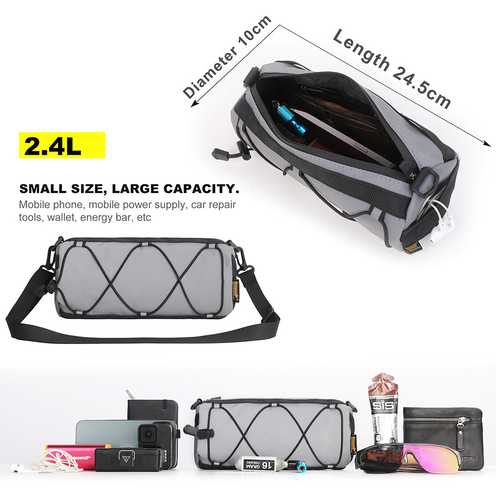 RHINOWALK RK9103 Reflective Polyester+PU Bicycle Handlebar Bag with Shoulder Strap RHINOWALK RK9103 Reflective Polyester+PU Bicycle Handlebar Bag with Shoulder Strap